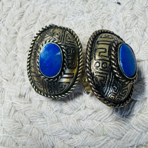 Bronze And Blue Clip Earrings - Picture 2 of 5